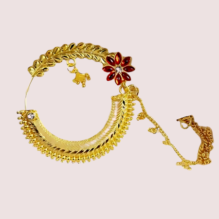 Handcrafted Brass Alloy Round Nath With Floral Accent
